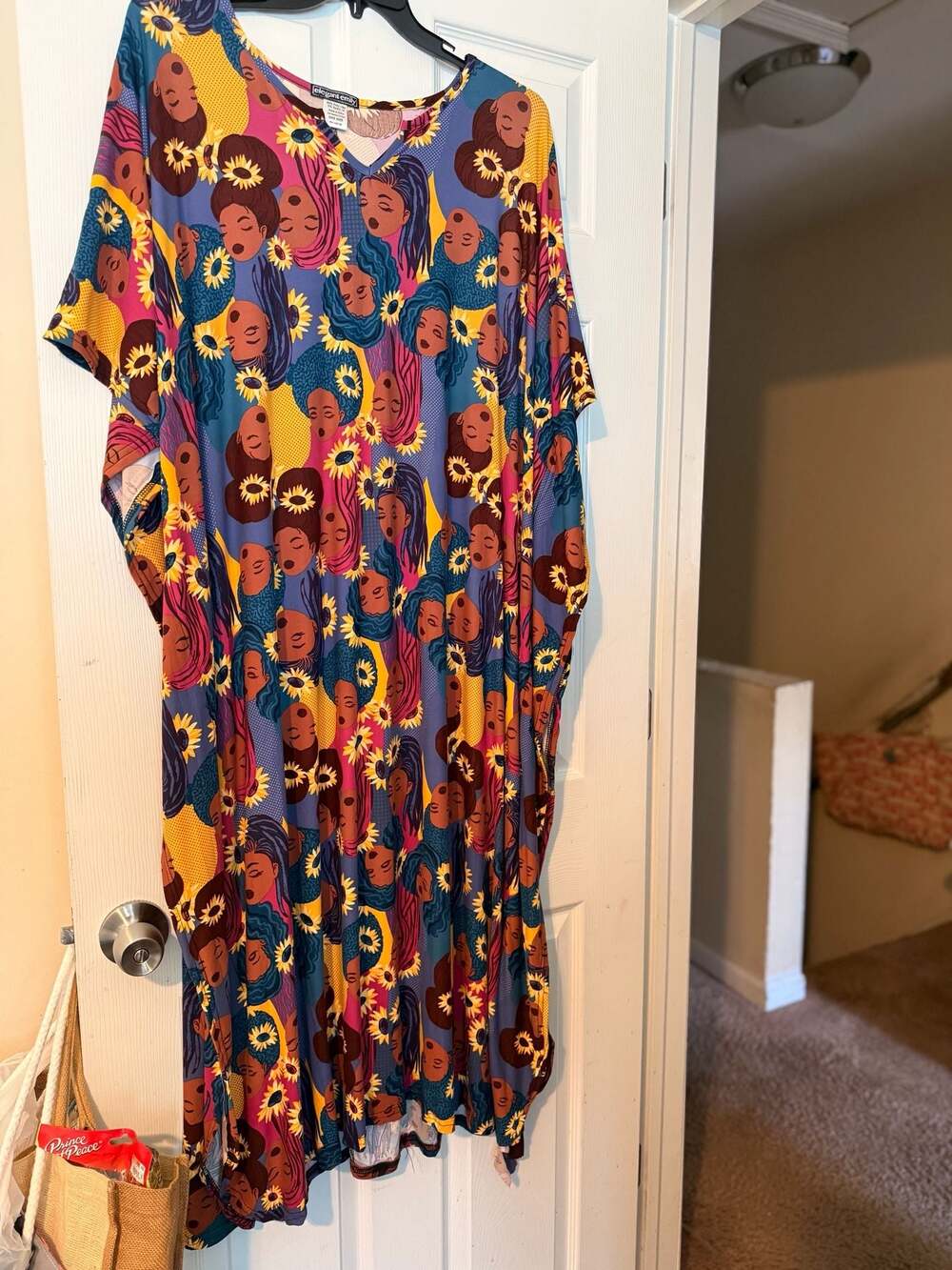 Elegant Emily Black Girl Magic Sunflower Print Caftan Maxi Dress One Size